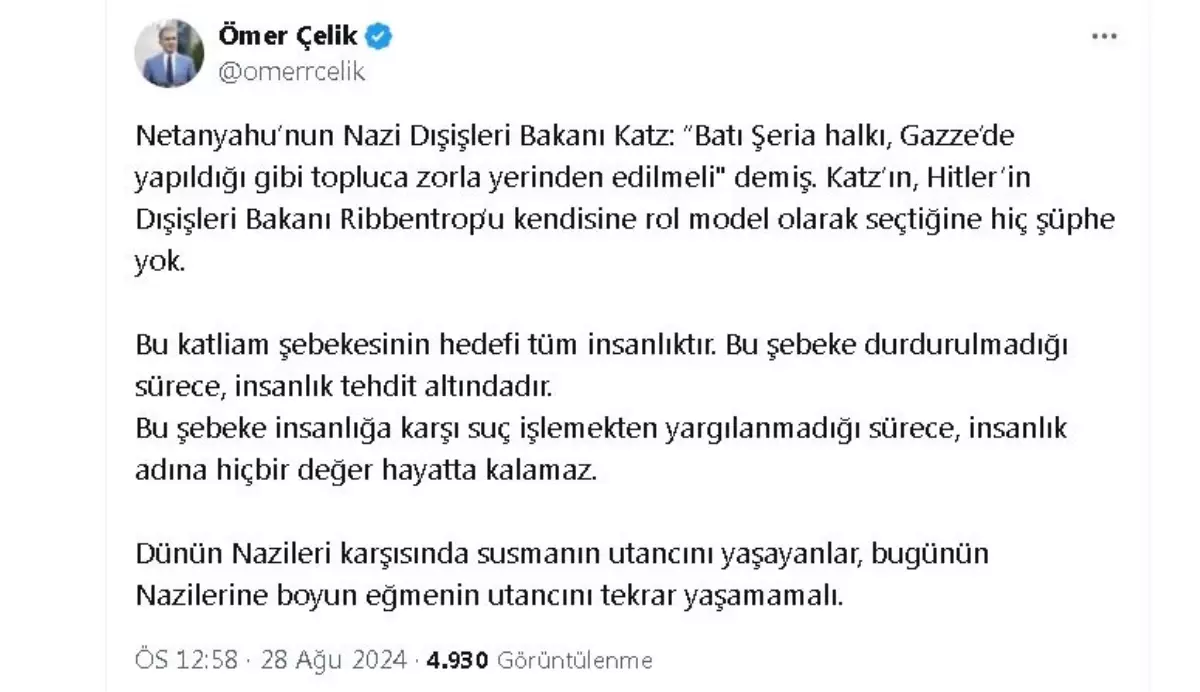 AK Parti’den İsrail Dışişleri Bakanı’na sert tepki